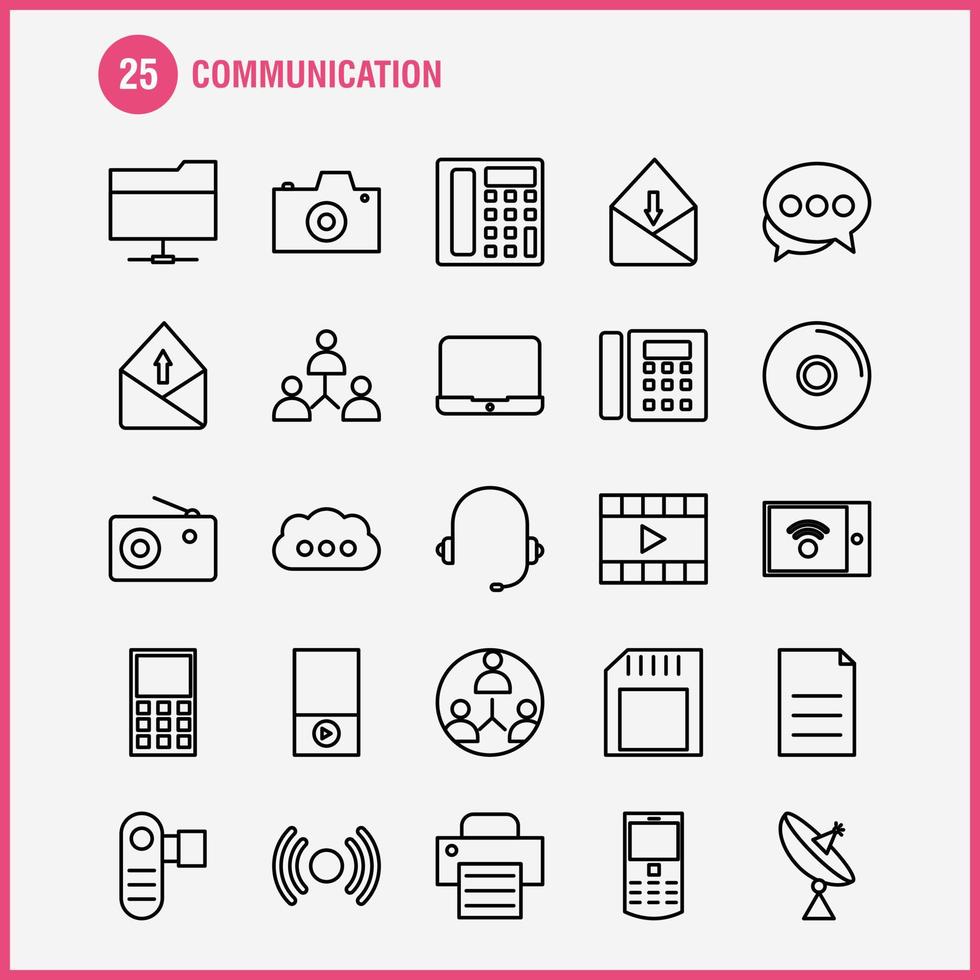 les icônes de ligne de communication sont définies pour l'infographie le kit uxui mobile et la conception d'impression comprennent un ordinateur portable appareil électronique chat mobile sms communication collection infographie moderne logo un vecteur