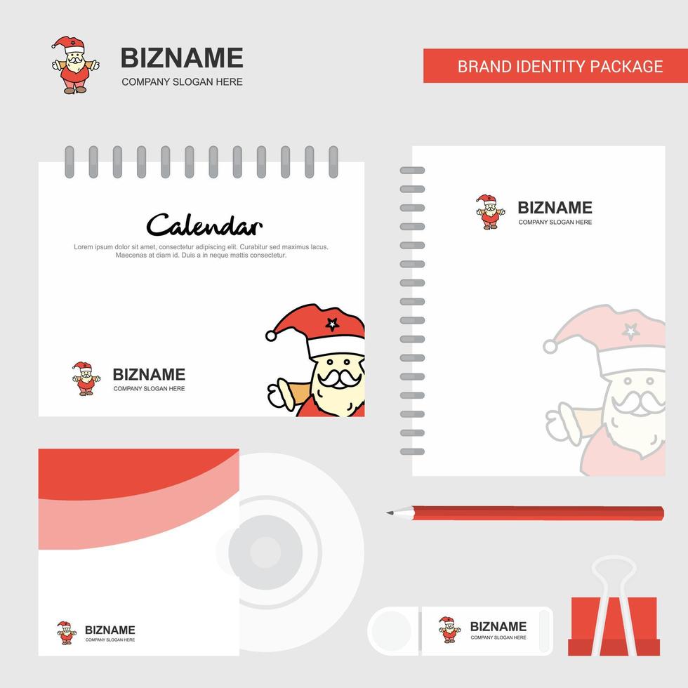 santa clause logo calendrier modèle couverture de cd journal et modèle de vecteur de conception de paquet stationnaire de marque usb