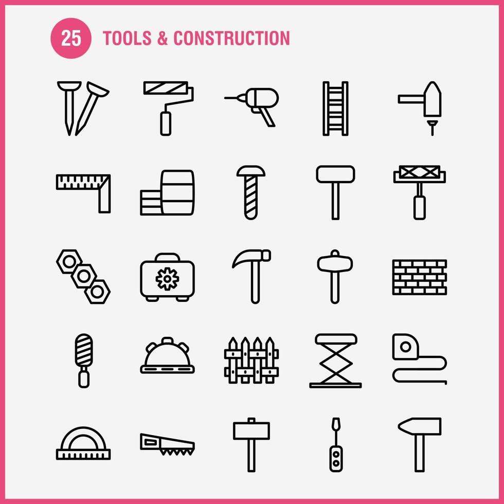 outils et pack d'icônes de ligne de construction pour les concepteurs et les développeurs vecteur