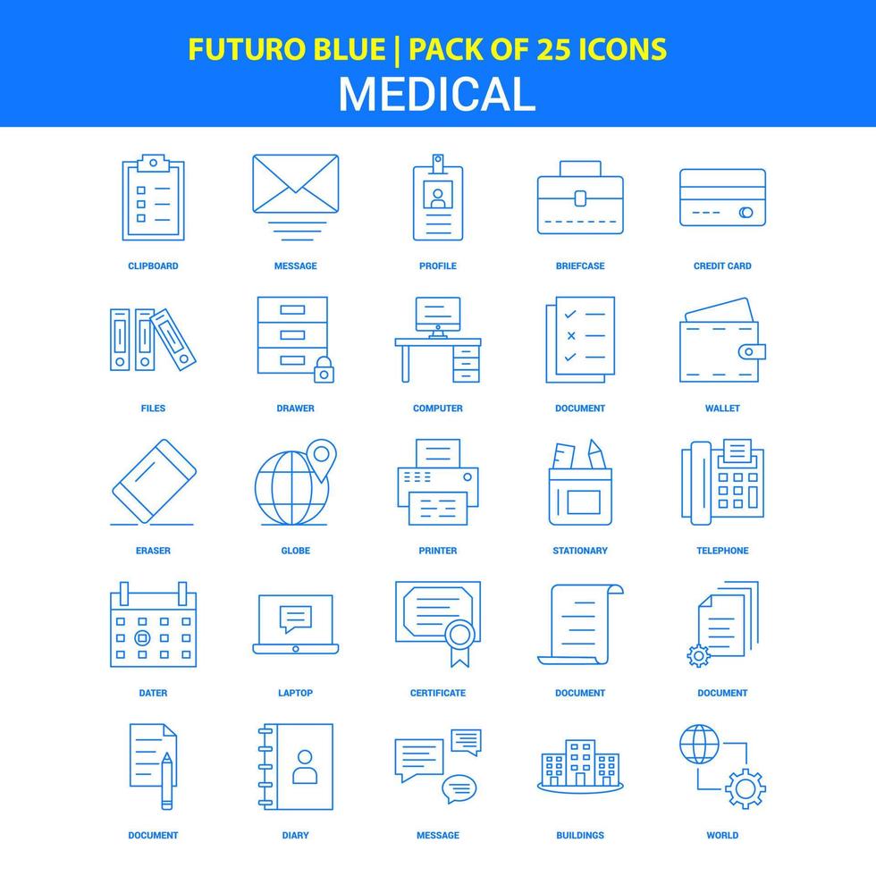 icônes médicales pack d'icônes futuro bleu 25 vecteur