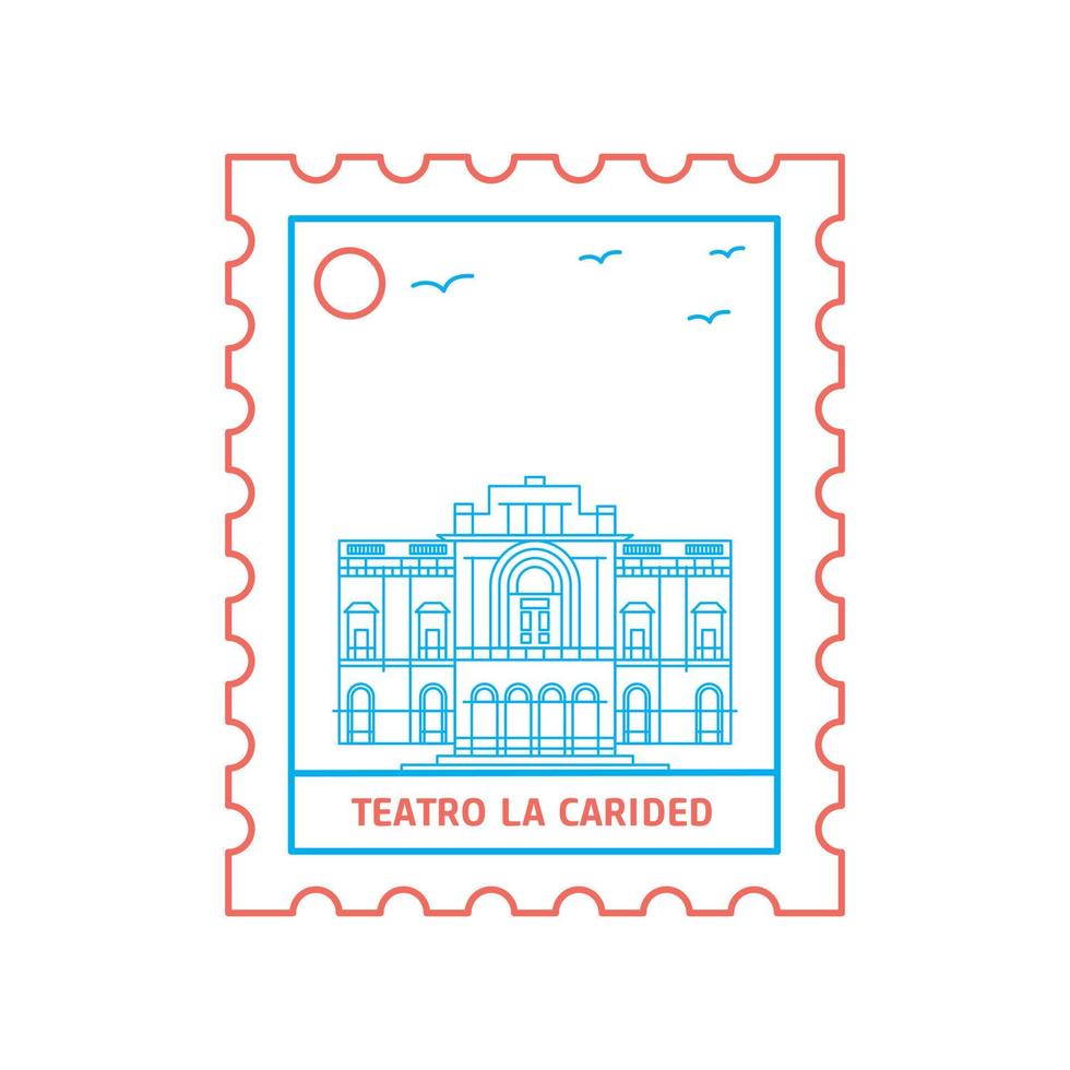 teatro la carided timbre-poste illustration vectorielle de style ligne bleue et rouge vecteur