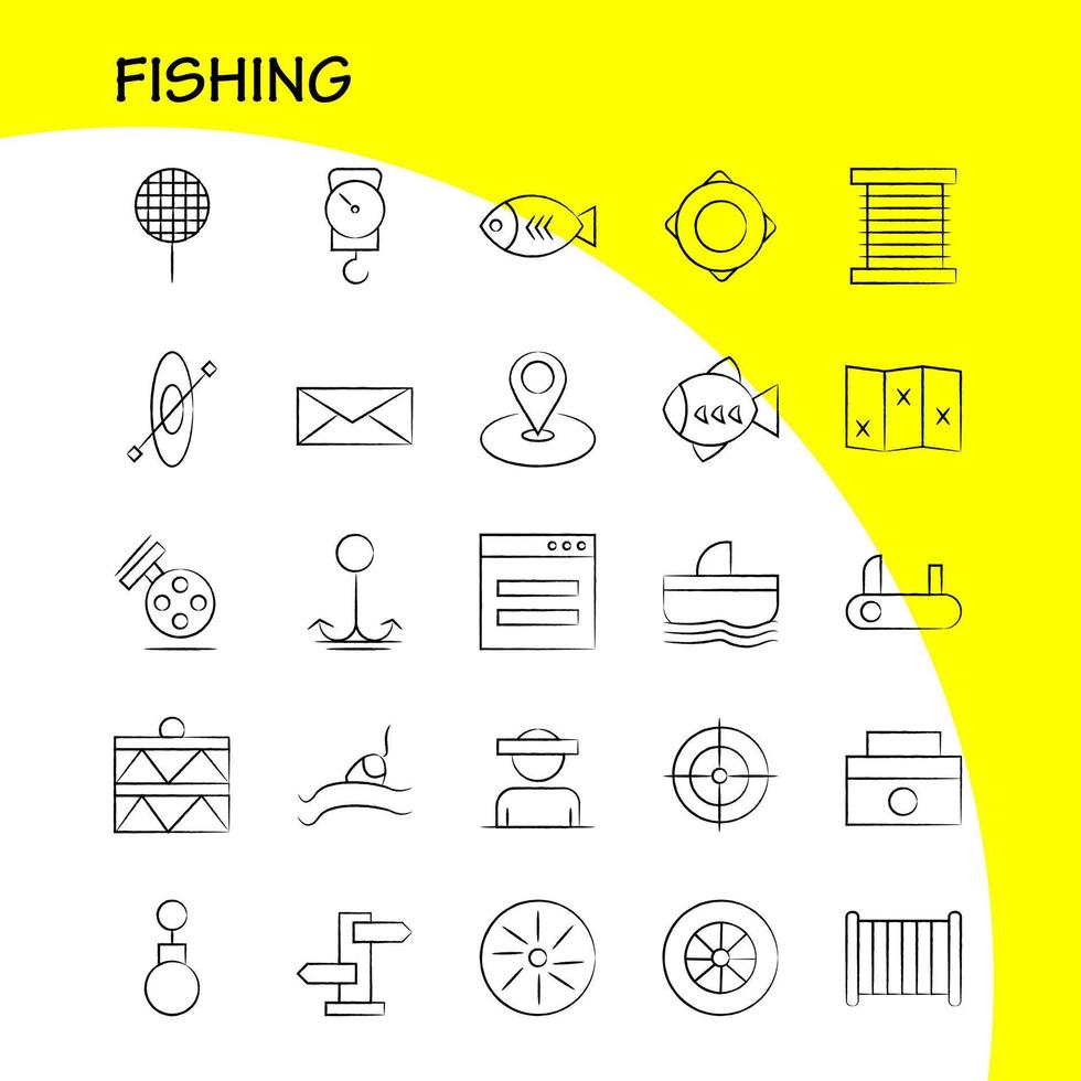 pack d'icônes de pêche dessinés à la main pour les concepteurs et les développeurs vecteur
