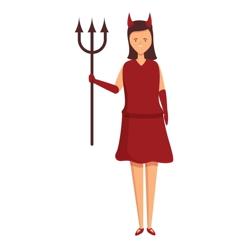 vecteur de dessin animé d'icône de costume de fourchette de diable de fille. enfant mignon