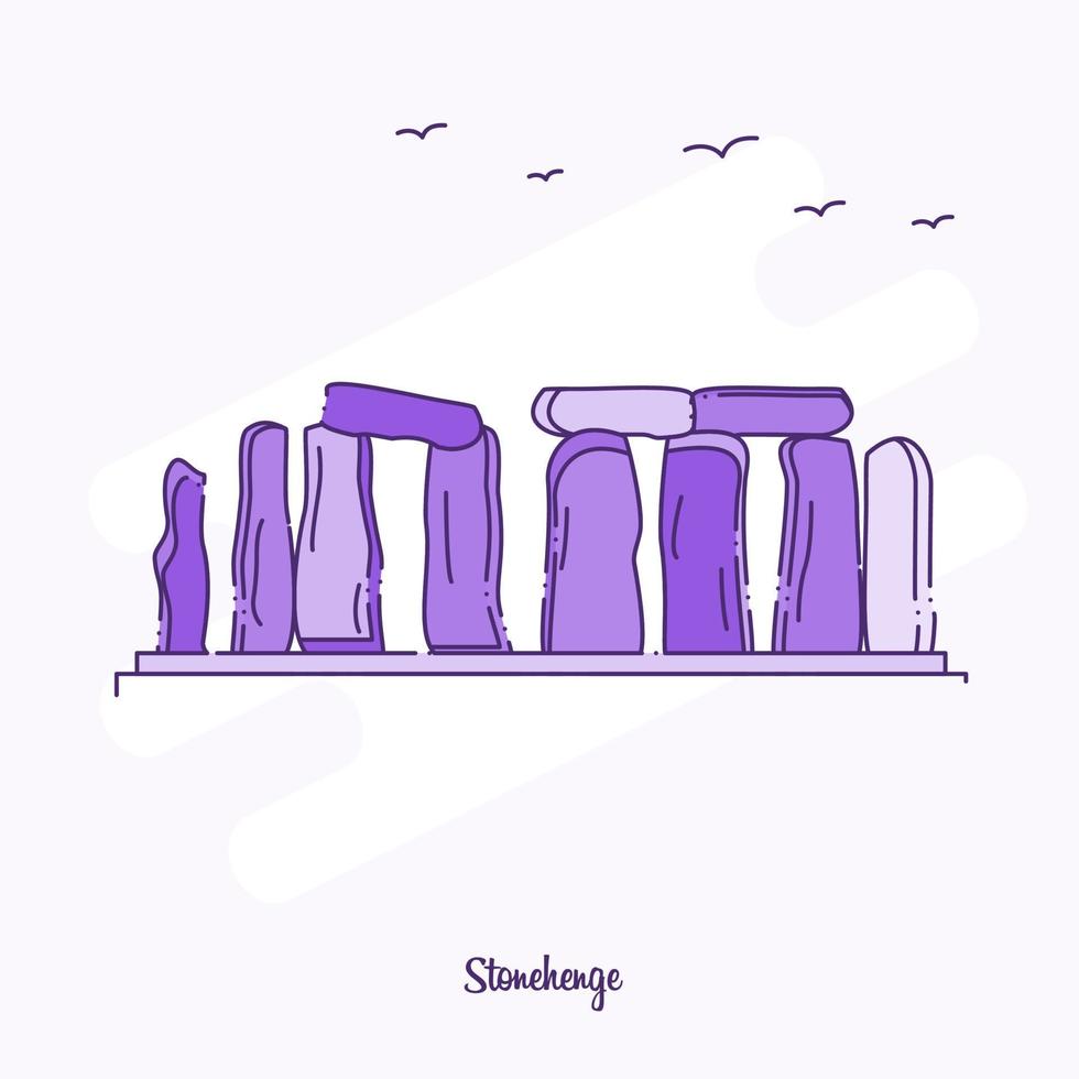 Monument de Stonehenge ligne pointillée violette skyline vector illustration