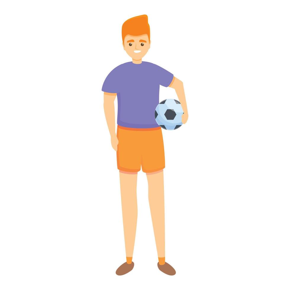 gosse, prendre, ballon football, icône, dessin animé, style vecteur