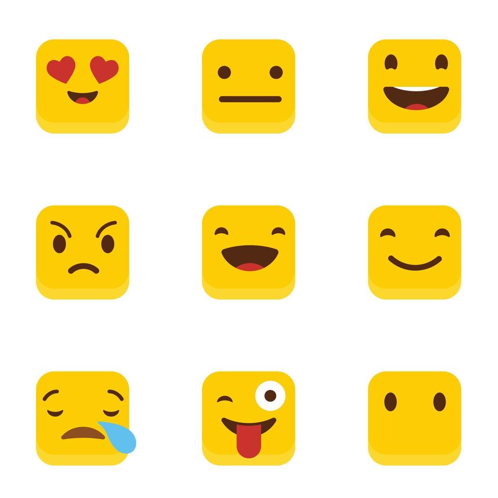 ensemble de vecteur de conception d'emojis carrés jaunes