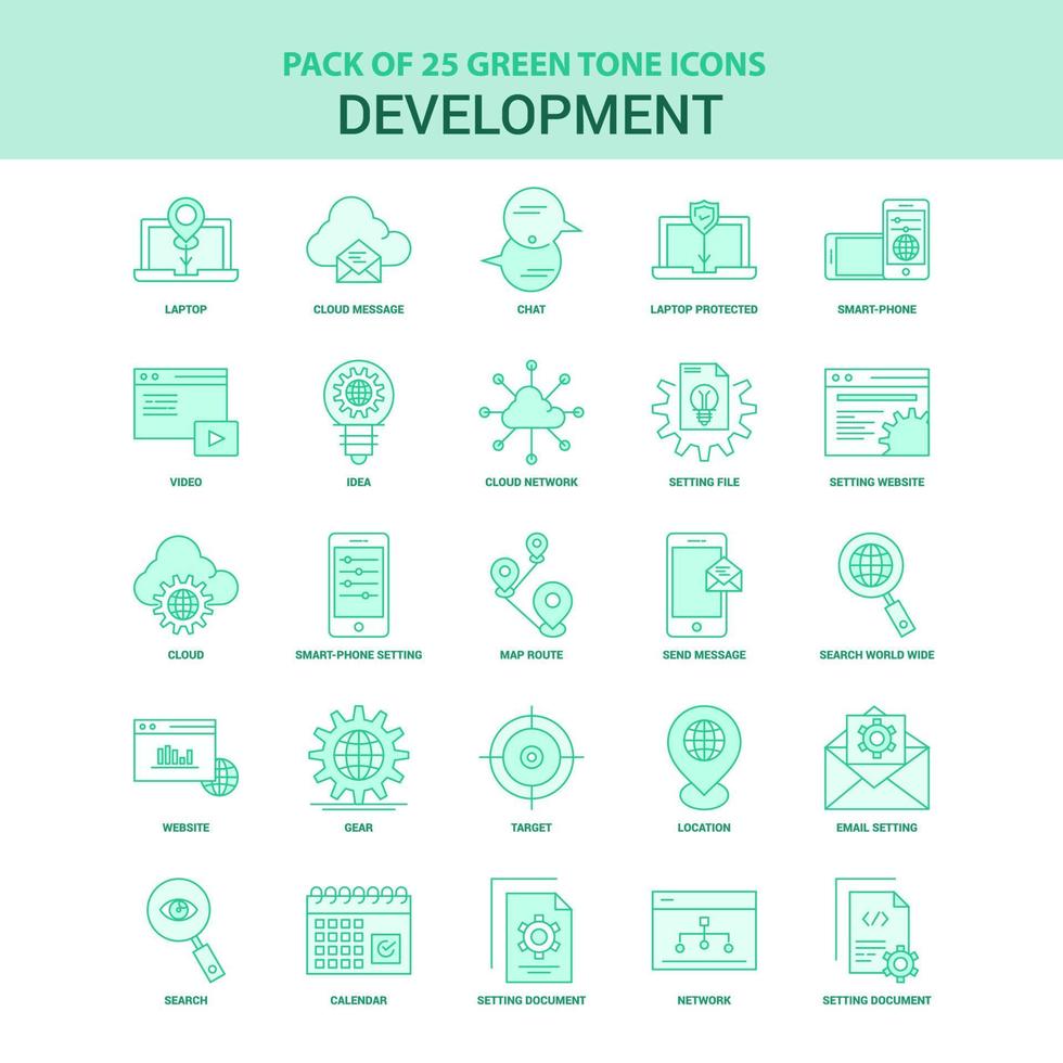 25 jeu d'icônes de développement vert vecteur