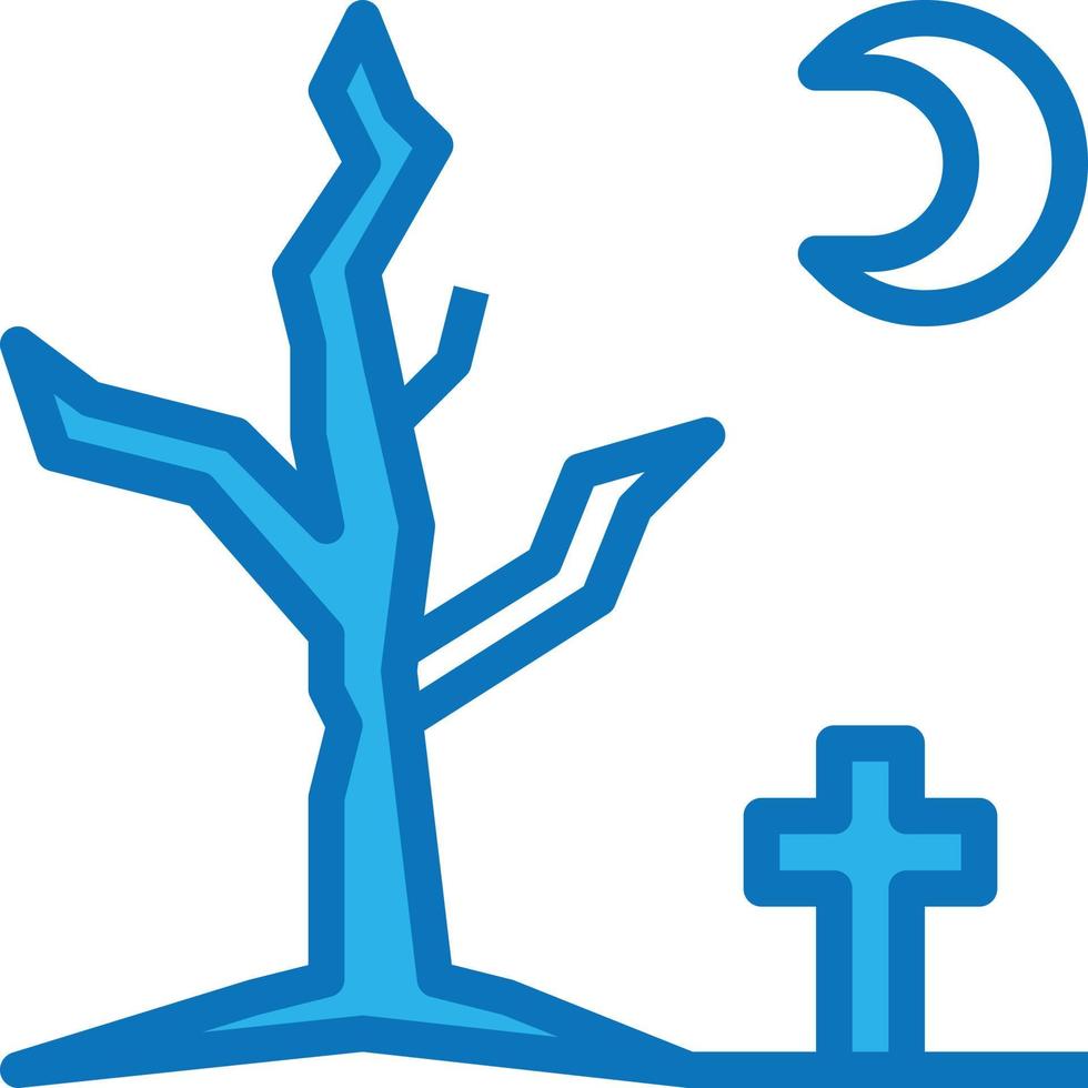 arbre mort cimetière nuit arbre halloween - icône bleue vecteur