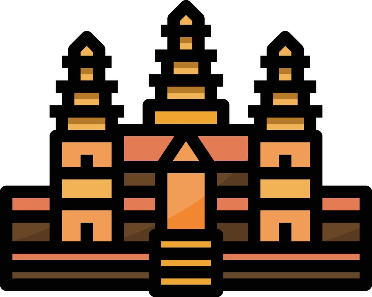 angkor wat, cambodge, monument, siem, récolter, bâtiment, -, rempli, contour, icône vecteur