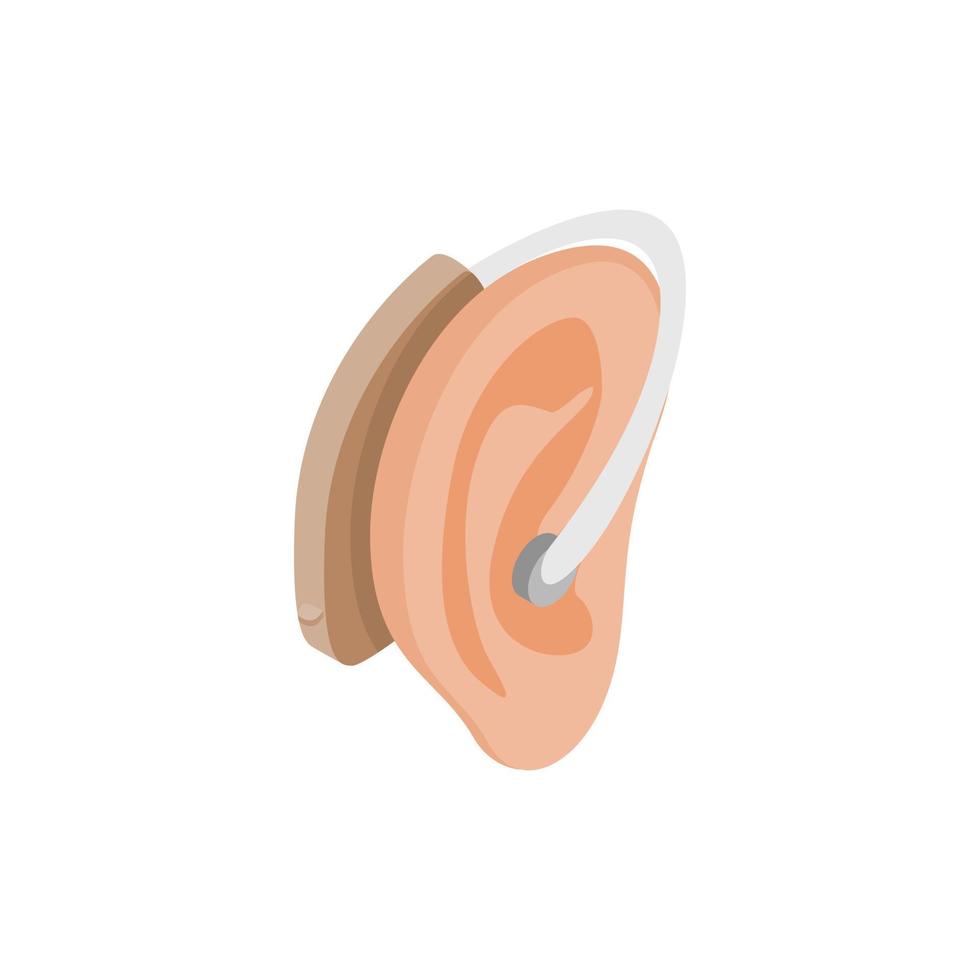 appareil auditif sur une icône d'oreille, style 3d isométrique vecteur