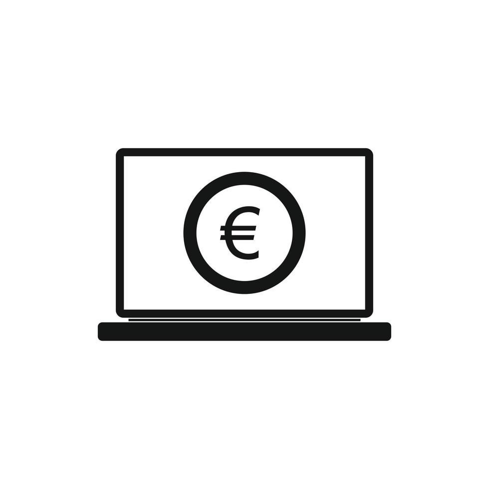 écran dordinateur portable avec le style simple icône signe euro vecteur