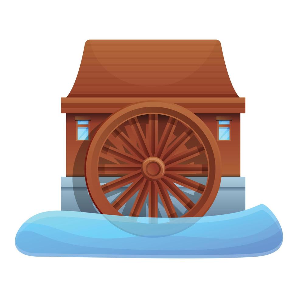 icône de moulin à eau de rivière, style cartoon vecteur