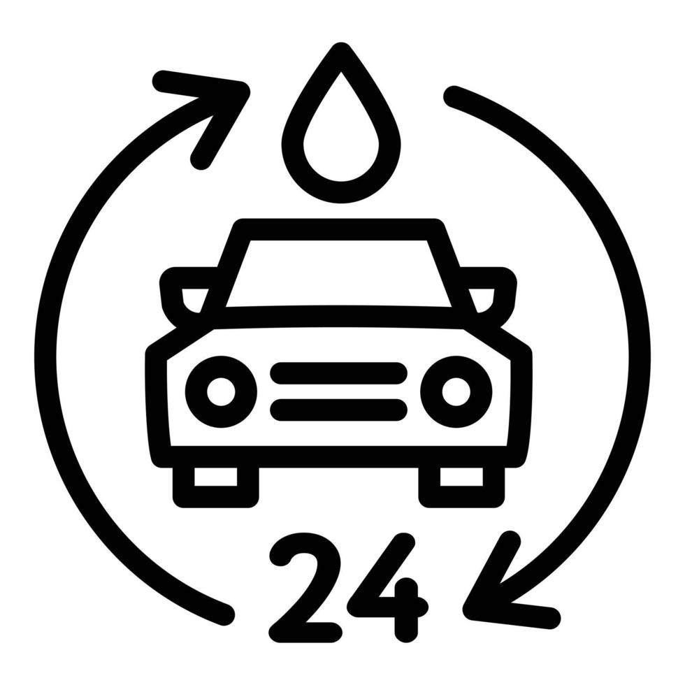 Icône de lavage de voiture 24 heures sur 24, style de contour vecteur