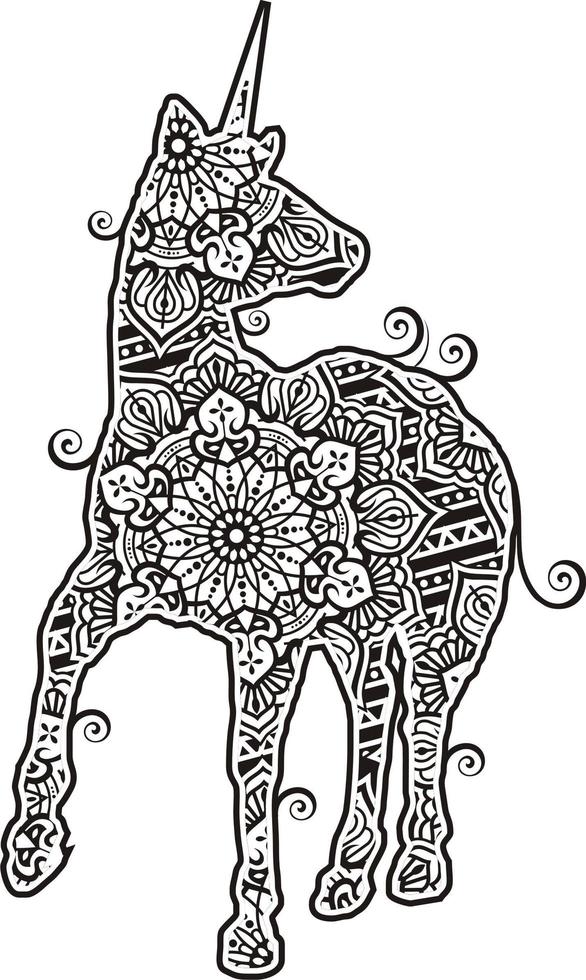 licorne dans le style de dessin au trait mandala vecteur