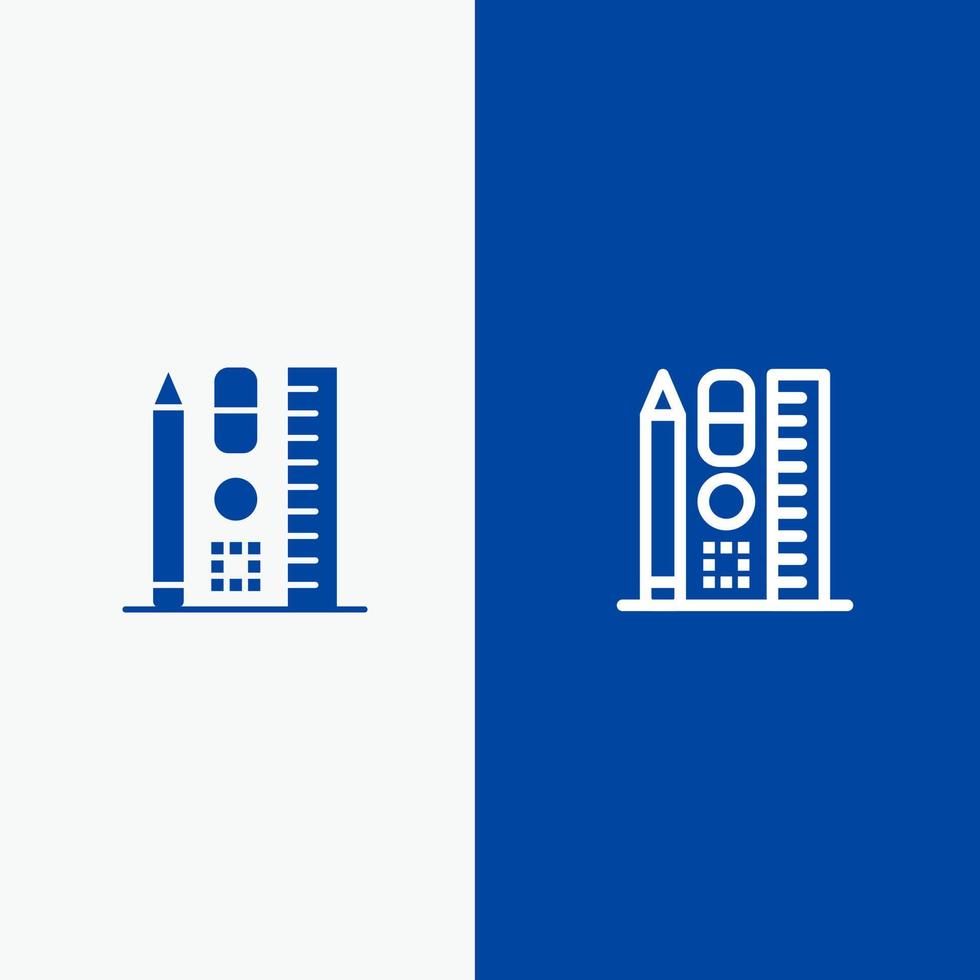 stylo échelle éducation en ligne ligne et glyphe icône solide bannière bleue vecteur