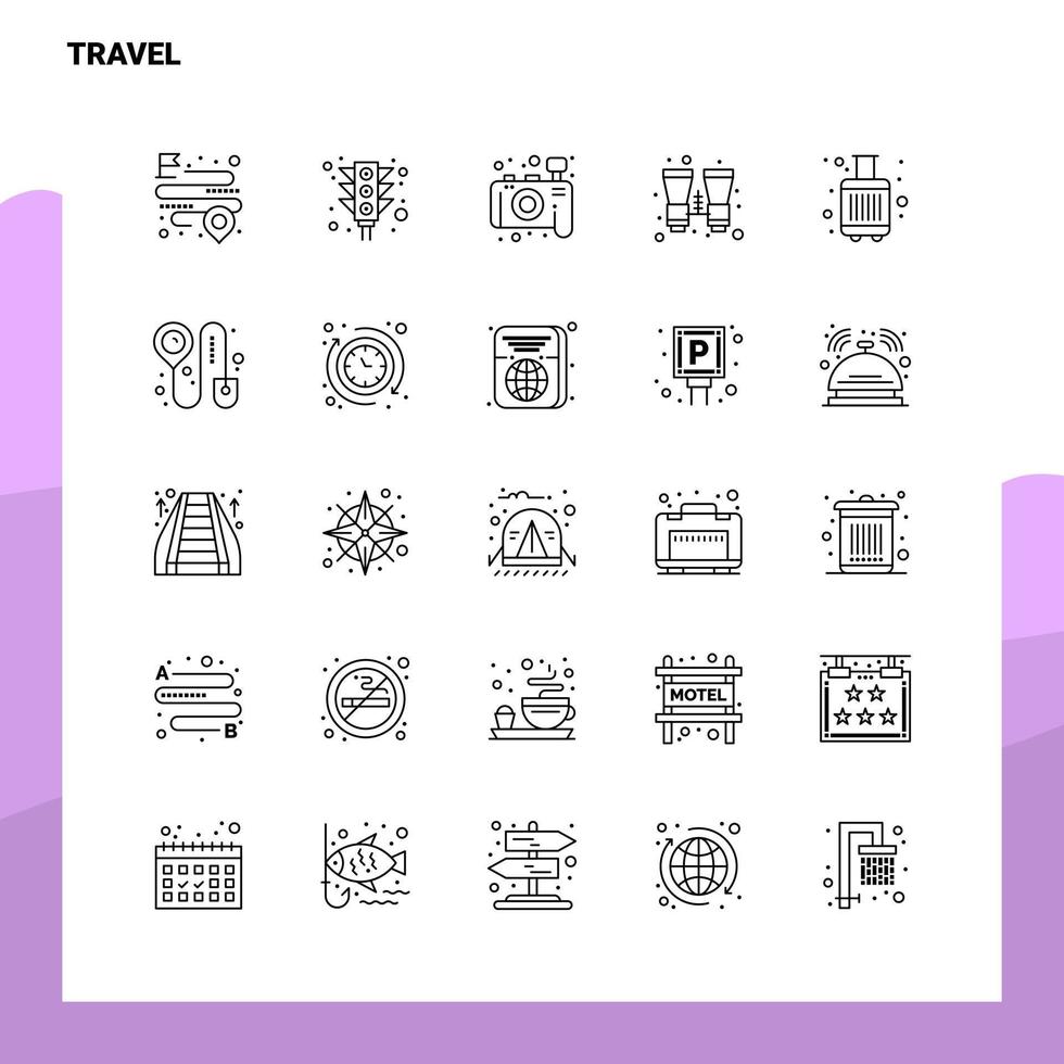 ensemble d'icônes de ligne de voyage ensemble de 25 icônes vectorielles conception de style minimalisme icônes noires définies pack de pictogrammes linéaires vecteur