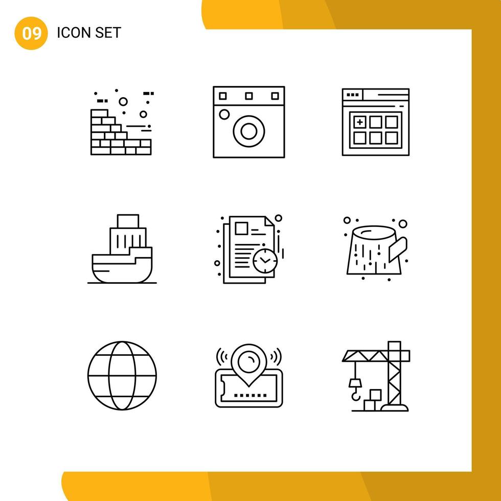 ensemble de 9 symboles d'icônes d'interface utilisateur modernes signes pour le plan de page web de calendrier expédition éléments de conception vectoriels modifiables vecteur