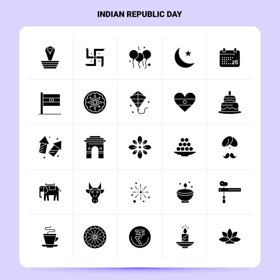 ensemble d'icônes de jour de la république indienne solide 25 icônes vectorielles de conception de style de glyphe ensemble d'idées d'affaires web et mobiles illustration vectorielle de conception vecteur