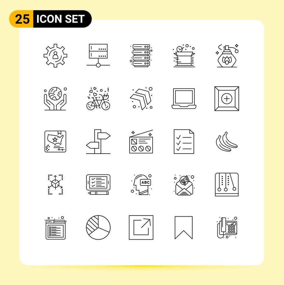 ligne d'interface mobile ensemble de 25 pictogrammes d'éléments de conception vectoriels modifiables du serveur de livraison du serveur de produits de nettoyage vecteur