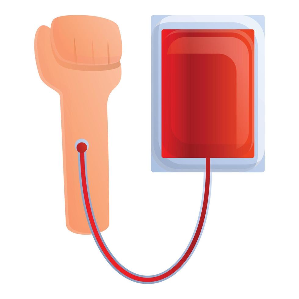 icône de transfusion sanguine à la main, style cartoon vecteur