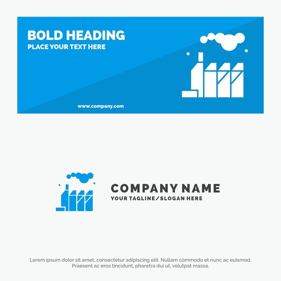 bannière de site Web d'icône solide d'usine de pollution énergétique et modèle de logo d'entreprise vecteur