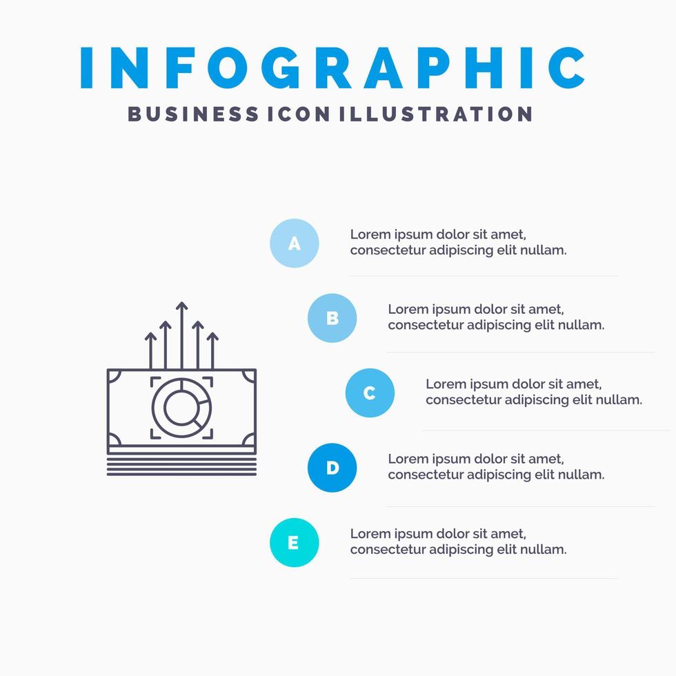 icône de ligne de transfert d'argent bundle bucks avec 5 étapes présentation infographie arrière-plan vecteur