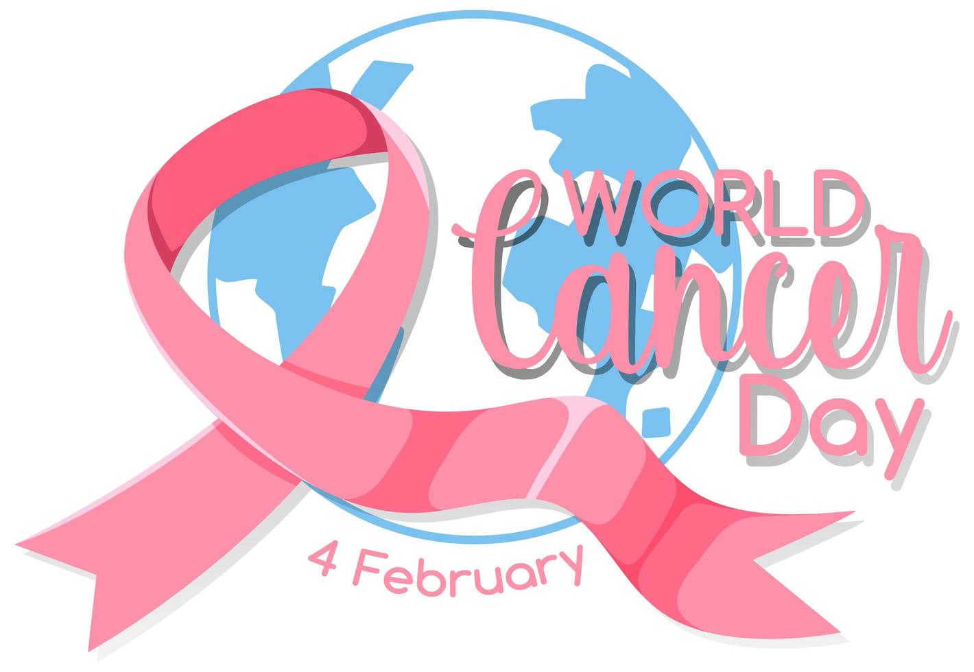 logo de la journée mondiale du cancer ou bannière avec un ruban rose sur le globe vecteur