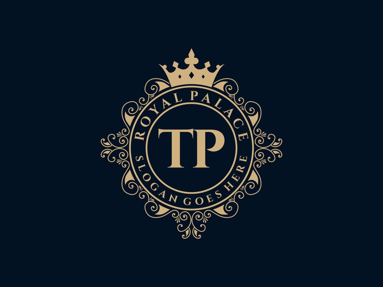 lettre tp logo victorien de luxe royal antique avec cadre ornemental. vecteur