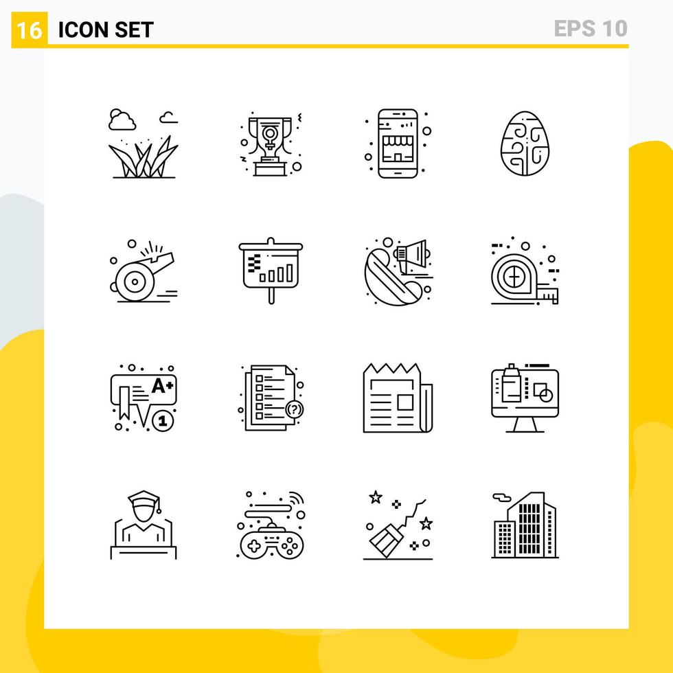 ensemble moderne de 16 contours pictogramme d'oeuf de sifflet acheter des éléments de conception vectoriels modifiables pour la célébration de pâques vecteur