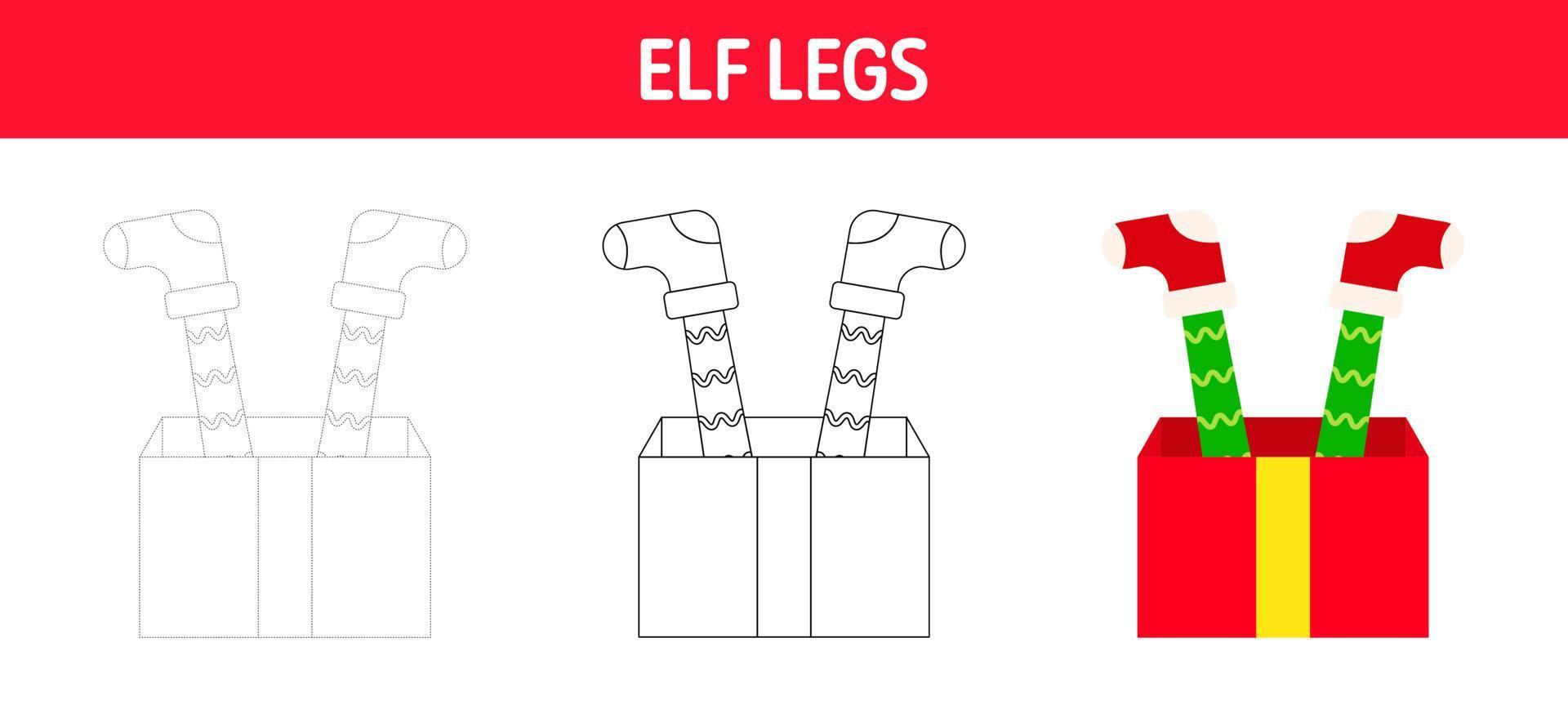 feuille de travail de traçage et de coloriage des pieds de lutin de noël pour les enfants vecteur