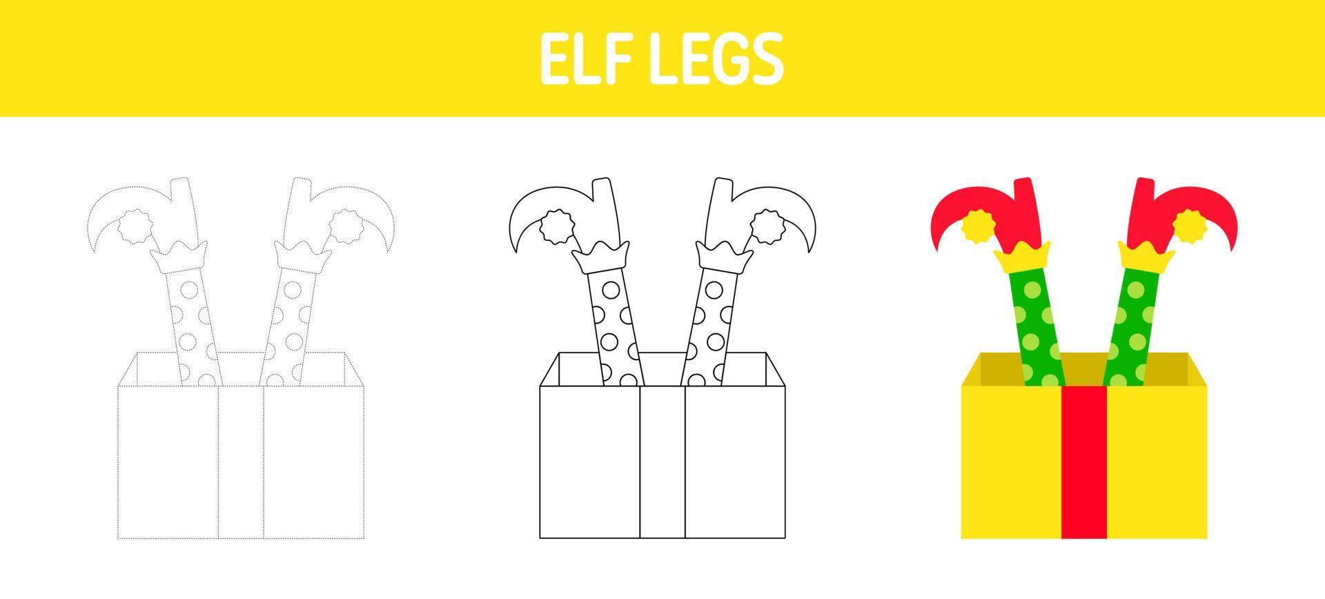 feuille de travail de traçage et de coloriage des pieds de lutin de noël pour les enfants vecteur