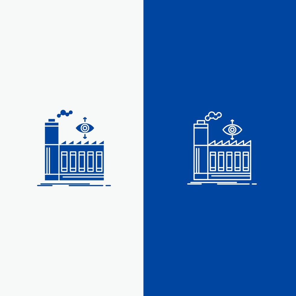 moulin usine entreprise fumée ligne et glyphe icône solide bannière bleue ligne et glyphe icône solide bannière bleue vecteur