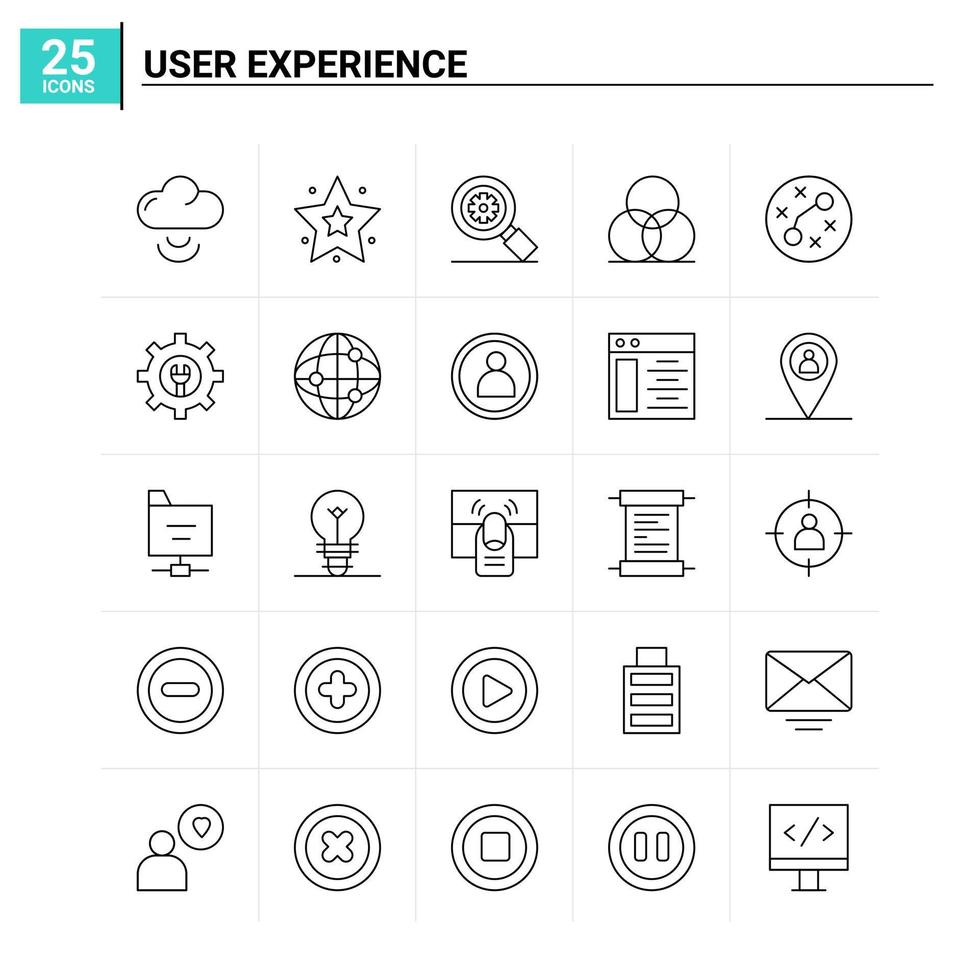 25 icônes d'expérience utilisateur définies fond vectoriel