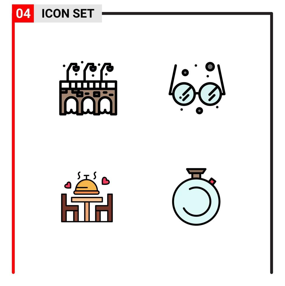 ensemble de 4 symboles d'icônes d'interface utilisateur modernes signes pour la ville plaque école dîner horloge éléments de conception vectoriels modifiables vecteur