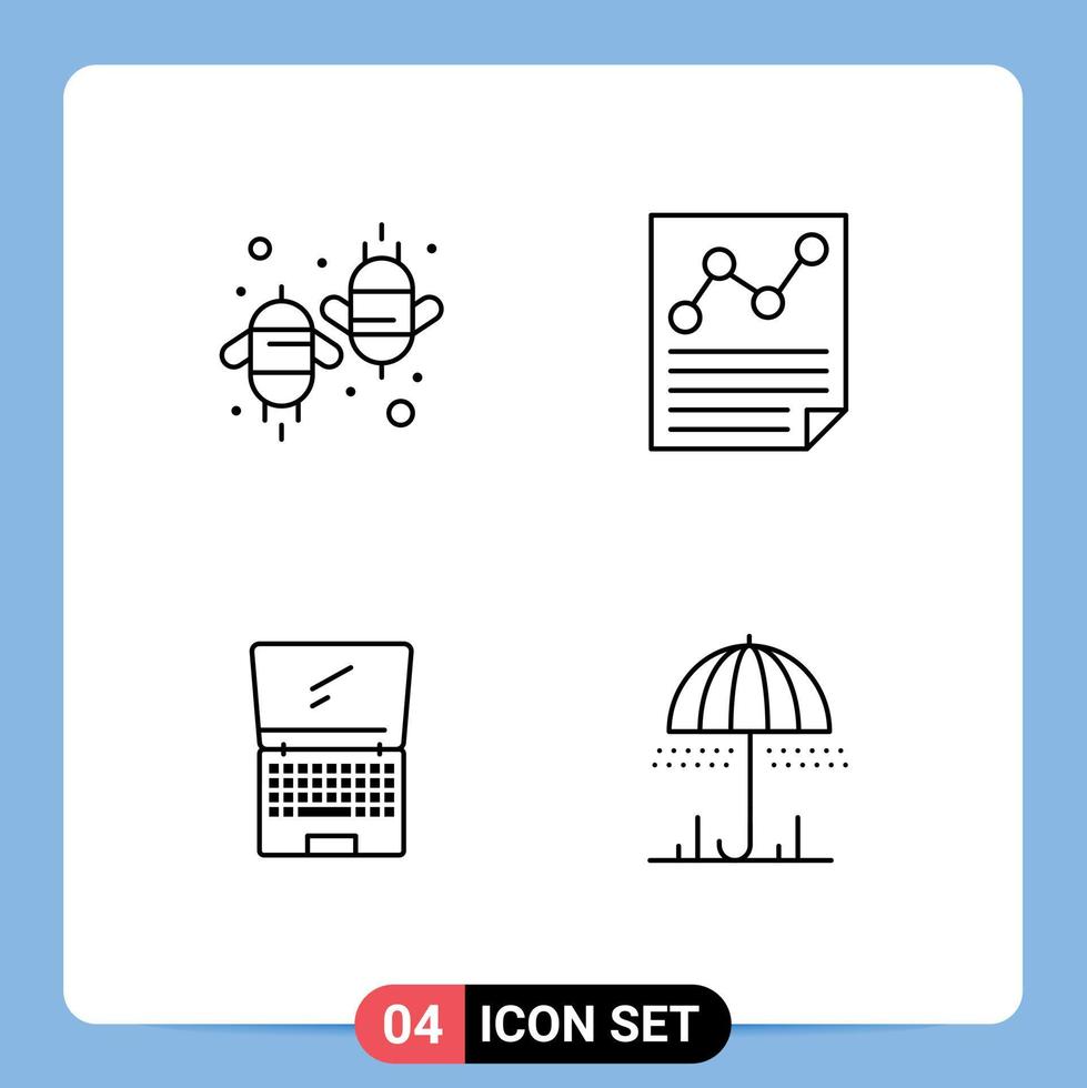 ensemble de pictogrammes de 4 couleurs plates simples remplies d'éléments de conception vectoriels modifiables de moniteur de document d'écologie de rapport d'agriculture vecteur