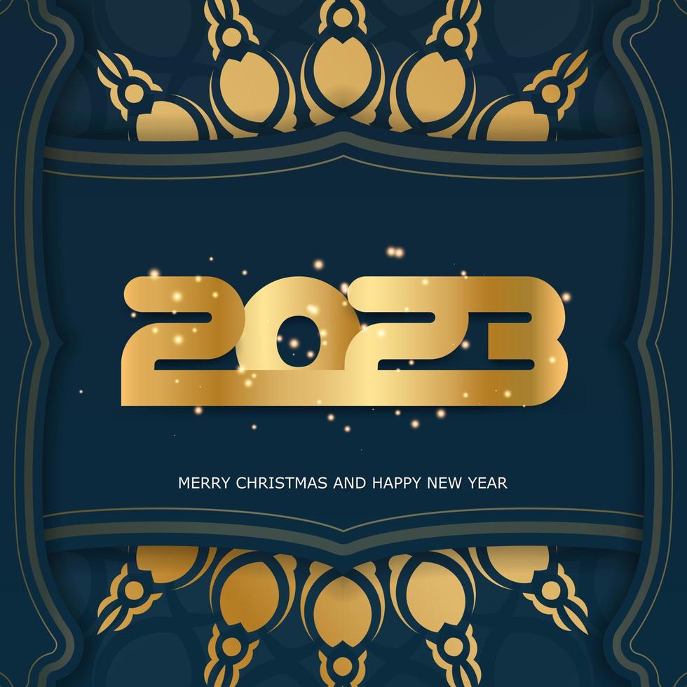 Bannière de voeux de bonne année 2023. couleur bleu et or. vecteur