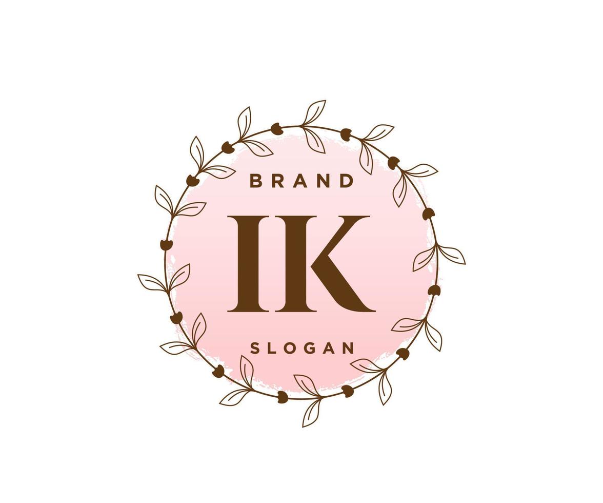 logo féminin initial ik. utilisable pour les logos nature, salon, spa, cosmétique et beauté. élément de modèle de conception de logo vectoriel plat.