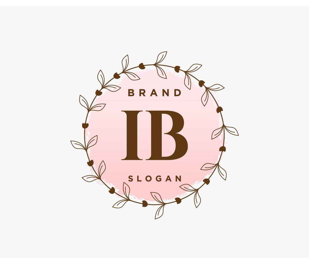 logo féminin initial ib. utilisable pour les logos nature, salon, spa, cosmétique et beauté. élément de modèle de conception de logo vectoriel plat.