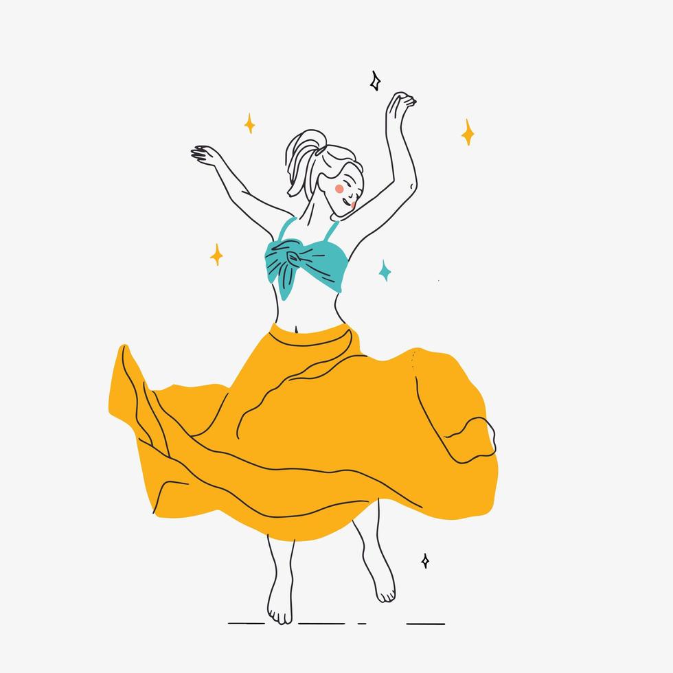 danse, jeune femme, dans, main, dessiné, dessin animé, style vecteur