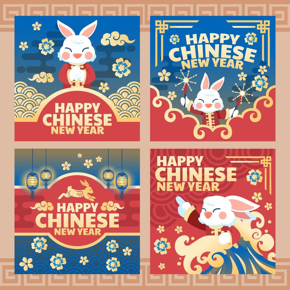 nouvel an chinois du lapin d'eau publications sur les réseaux sociaux vecteur