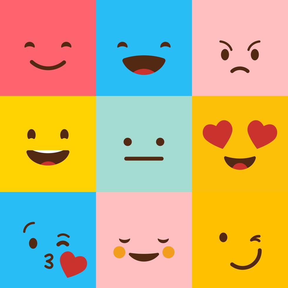 vecteur de jeu d'emojis carrés colorés