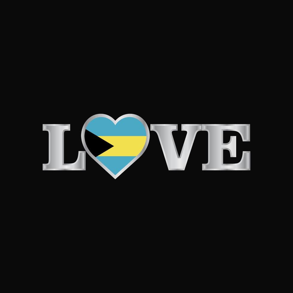 typographie d'amour avec le vecteur de conception du drapeau des bahamas