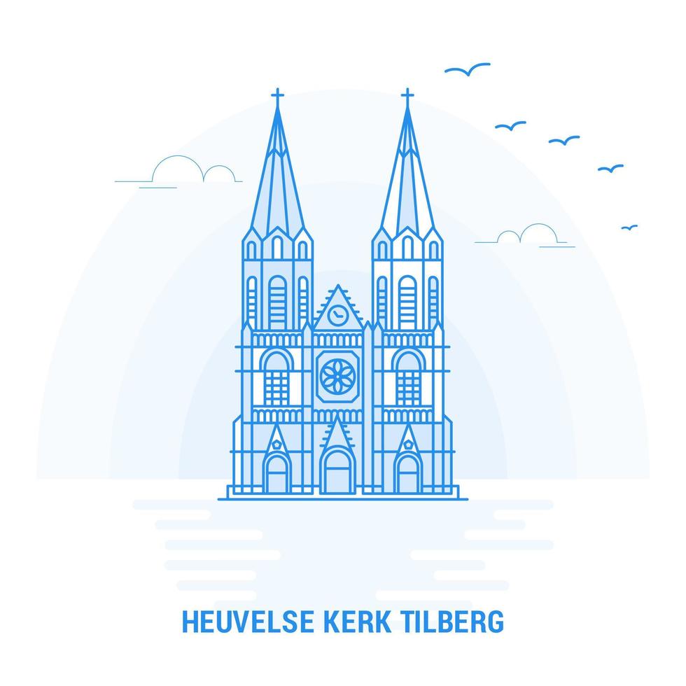 heuvelse kerk tilberg blue landmark fond créatif et modèle d'affiche vecteur