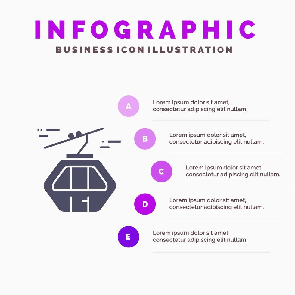 alpin arctique canada télécabine scandinavie solide icône infographie 5 étapes présentation arrière-plan vecteur