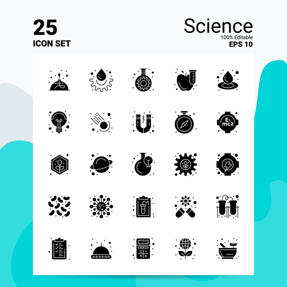 25 jeu d'icônes scientifiques 100 fichiers eps modifiables 10 idées de concept de logo d'entreprise conception d'icône de glyphe solide vecteur