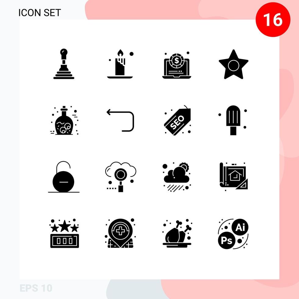 pack de 16 signes et symboles de glyphes solides modernes pour les supports d'impression Web tels que les éléments de conception vectoriels modifiables de l'oeil de pot d'argent zombie en boucle vecteur