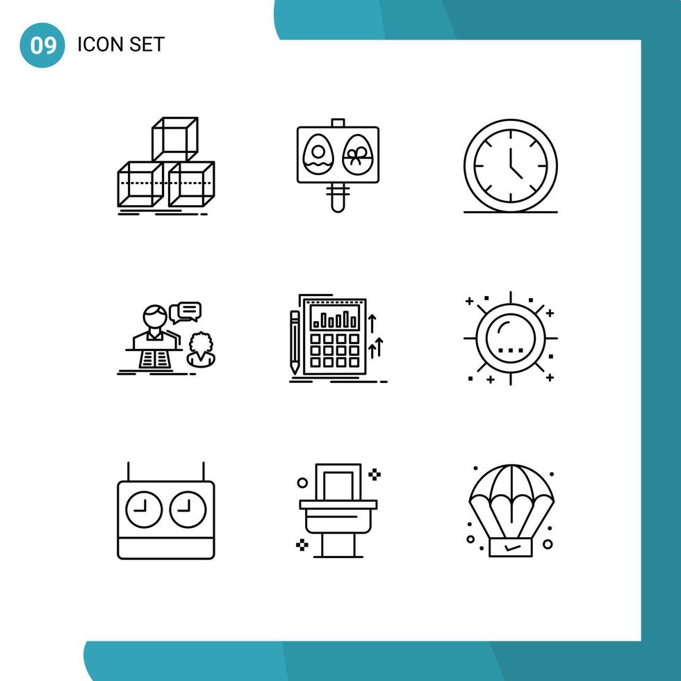 ensemble de 9 symboles universels de comptabilité contacter les médias réponse consultation éléments de conception vectoriels modifiables vecteur