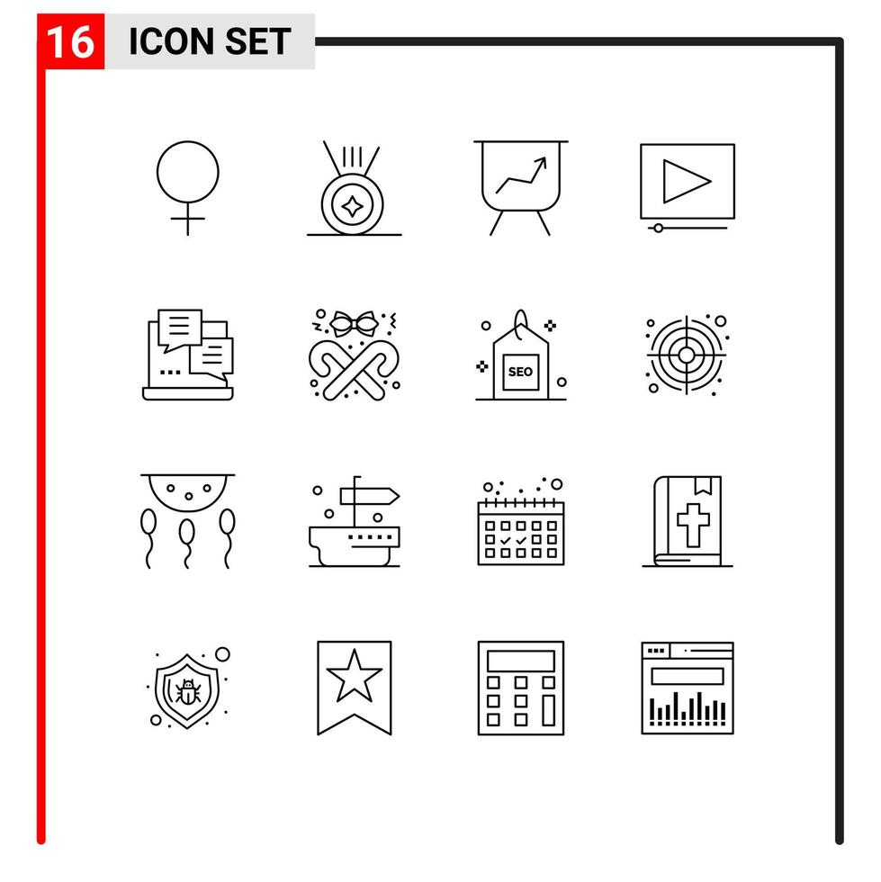 16 signes de contour universels symboles d'éléments de conception vectoriels modifiables de script de ruban de clip de style de noël vecteur