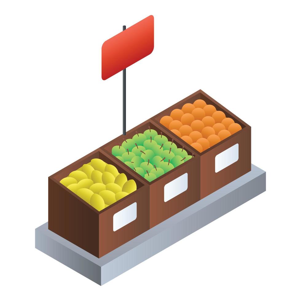 icône de boîte de fruits de supermarché, style isométrique vecteur