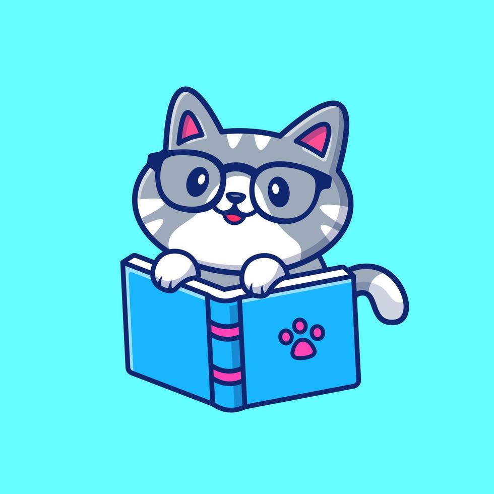 illustration d'icône vectorielle de dessin animé de livre de lecture de chat mignon. concept d'icône d'éducation animale isolé vecteur premium. style de dessin animé plat
